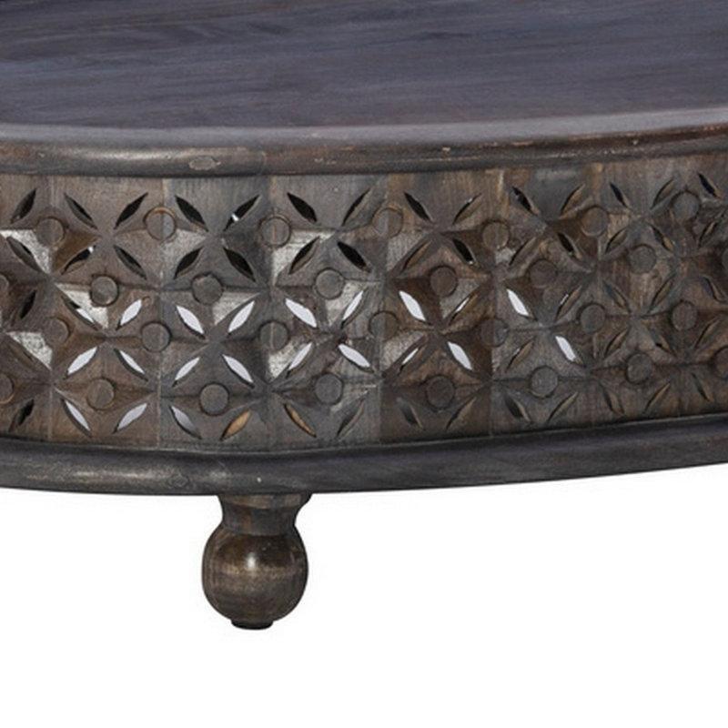 Masif Mango Ahşap Oval Otantik Orta Sehpa 107x58x30 cm - 104698