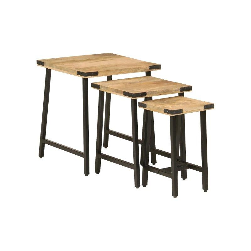 Masif Mango Ahşap Siyah Metal Ayaklı Üçlü Zigon Sehpa 45x45x50 cm - 106333