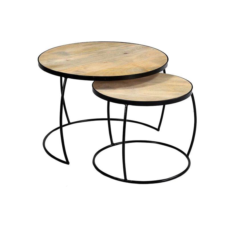 Masif Mango Ahşap Yuvarlak 2%27li Orta Sehpa Seti 65 cm - Siyah Metal Ayaklı - 102048 Masif Mango Ahşap Yuvarlak 2%27li Orta Sehpa Seti 65 cm - Siyah Metal Ayaklı - 102048