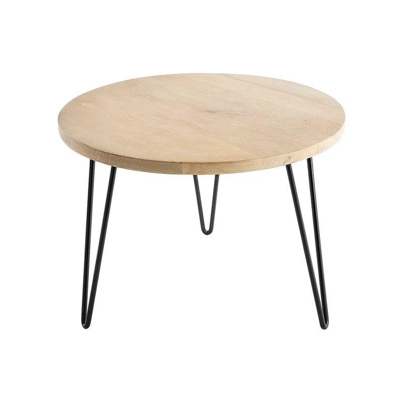 Masif Mango Ahşap Yuvarlak Orta Sehpa 60 cm Siyah Metal Ayaklı - 101907