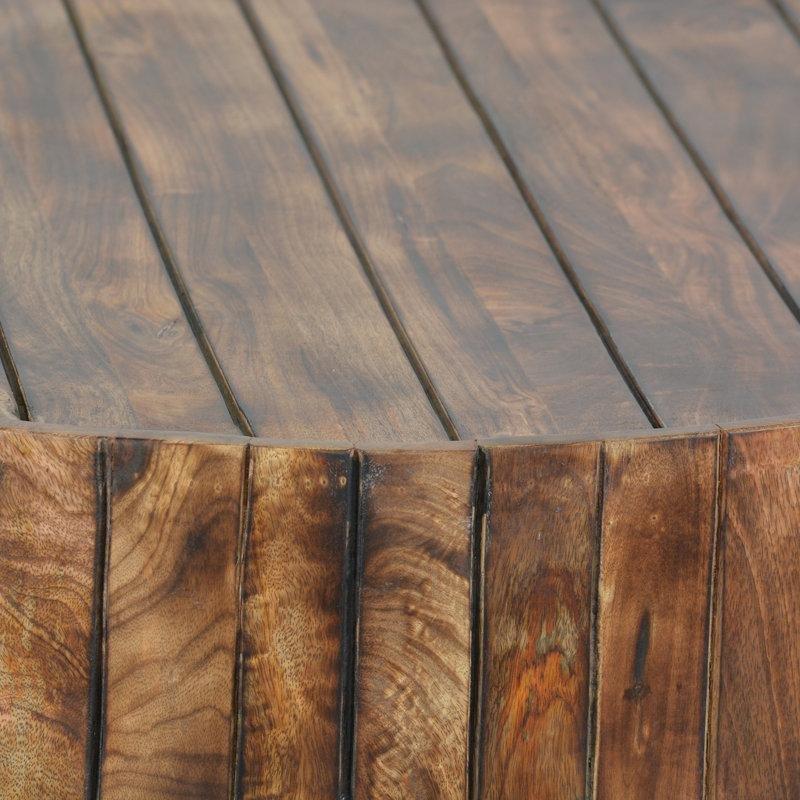 Masif Mango Ahşap Yuvarlak Orta Sehpa 86 cm Yanmış Kahverengi Plank Tasarım - 104125