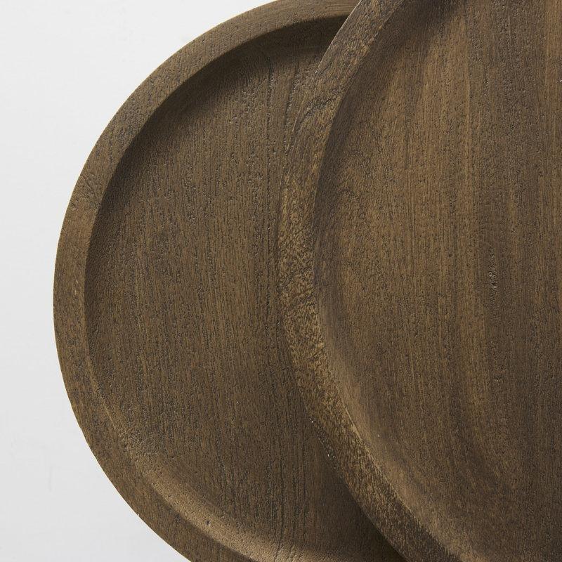 Masif Mango Ahşap Zigon Sehpa 48 cm Yuvarlak Siyah Metal Ayaklı 2'li Set - 108127