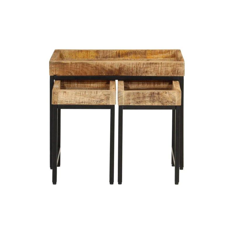 Masif Mango Ahşap Zigon Sehpa Üçlü Set Metal Ayaklı 50x40 cm - 106099