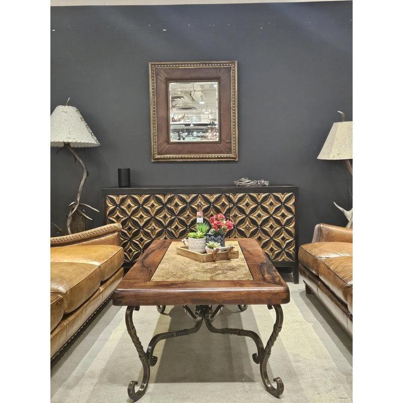 Masif Meşe Ağacı Traverten Kaplamalı Ferforje Orta Sehpa 152 cm x 81 cm - 104248