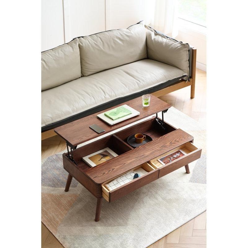 Masif Meşe Ahşap Kaldırmalı Akıllı Sehpa 120x65x45 cm Ceviz Rengi - 101205