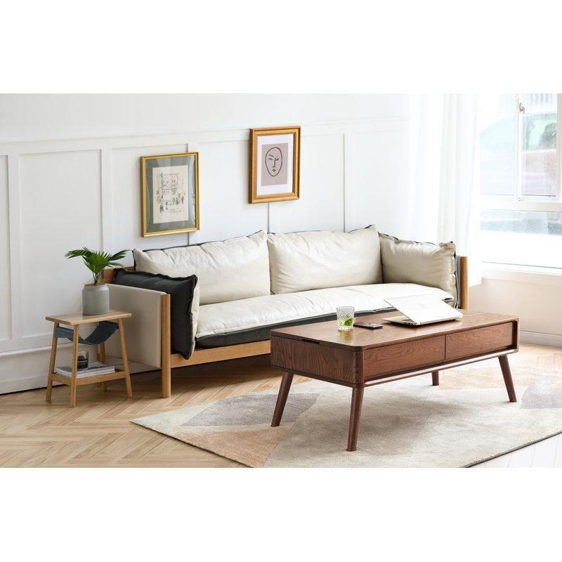 Masif Meşe Ahşap Kaldırmalı Akıllı Sehpa 120x65x45 cm Ceviz Rengi - 101205