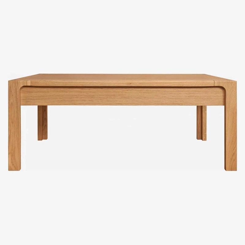 Masif Meşe Ahşap Orta Sehpa 100x60 cm Doğal Açık Renk 2 Çekmeceli - 103755