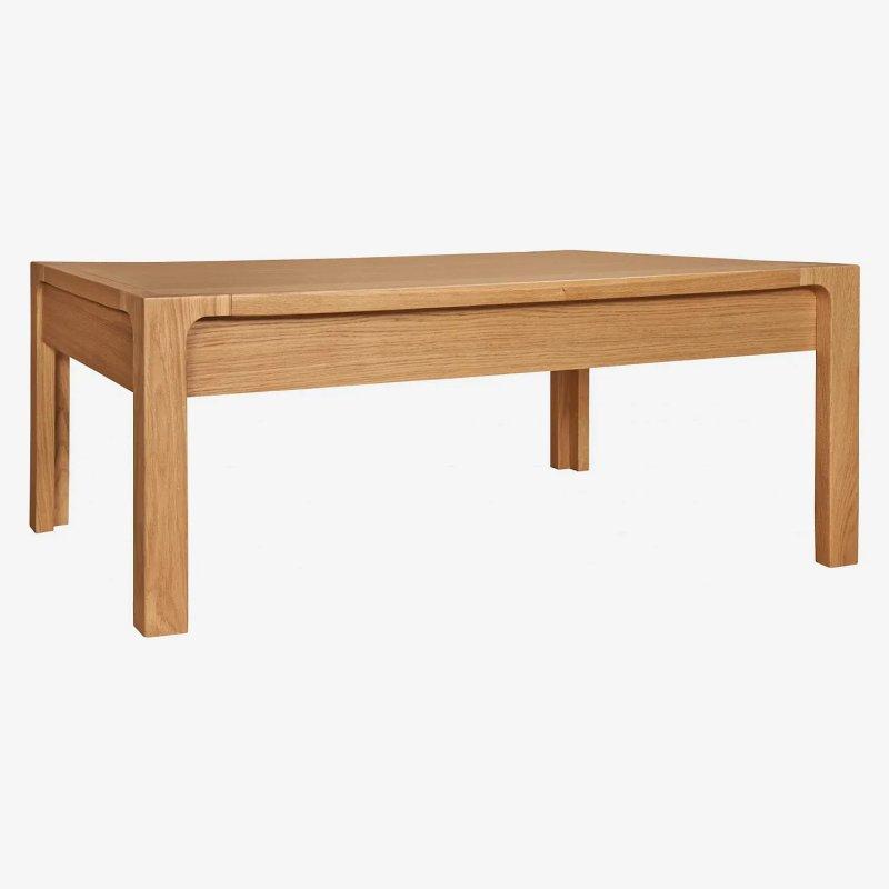 Masif Meşe Ahşap Orta Sehpa 100x60 cm Doğal Açık Renk 2 Çekmeceli - 103755