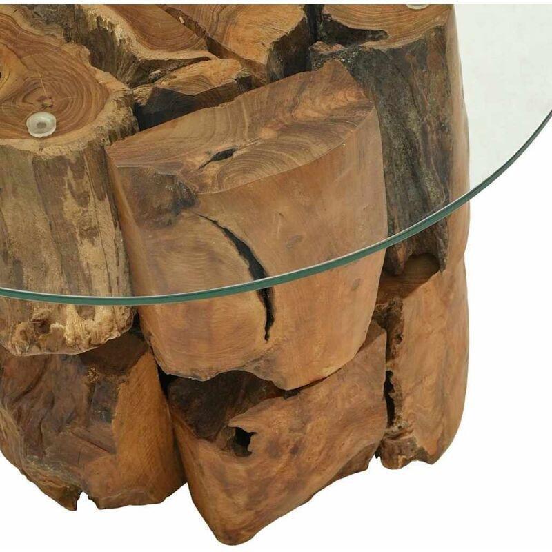 Masif Teak Ahşap Orta Sehpa Yuvarlak Cam Üstü 60 cm - 103244
