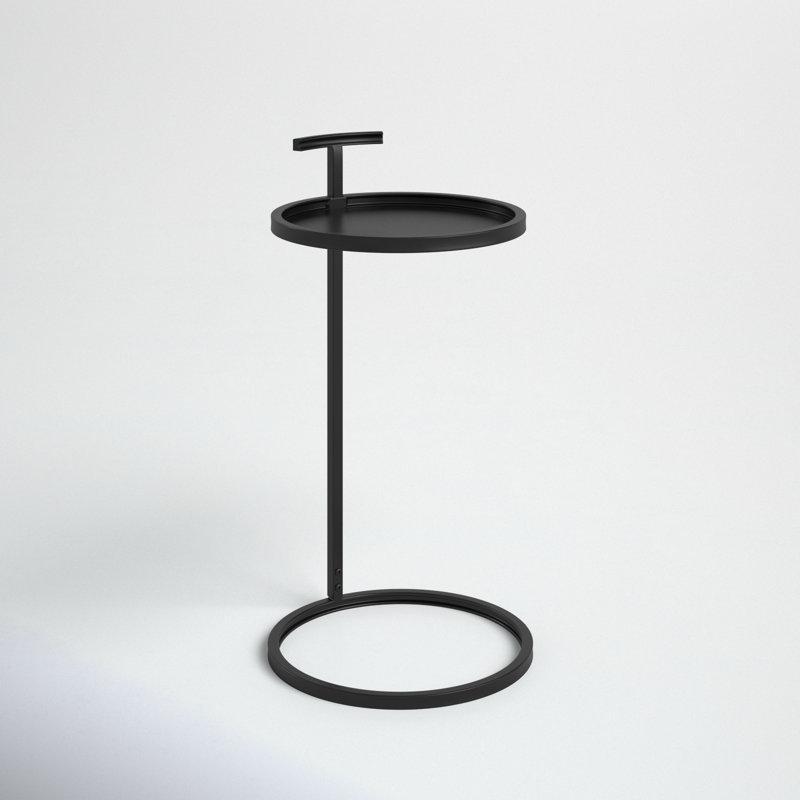 Mat Siyah Ferforje Tepsili C Şekilli Yan Sehpa-67x36x36 cm - 112854