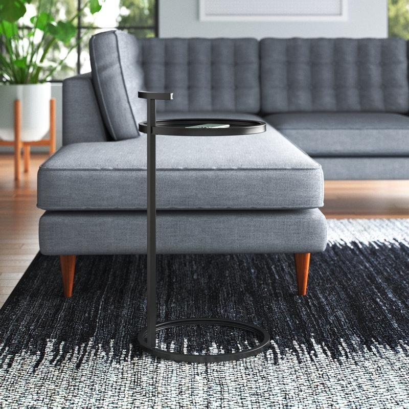 Mat Siyah Ferforje Tepsili C Şekilli Yan Sehpa-67x36x36 cm - 112854