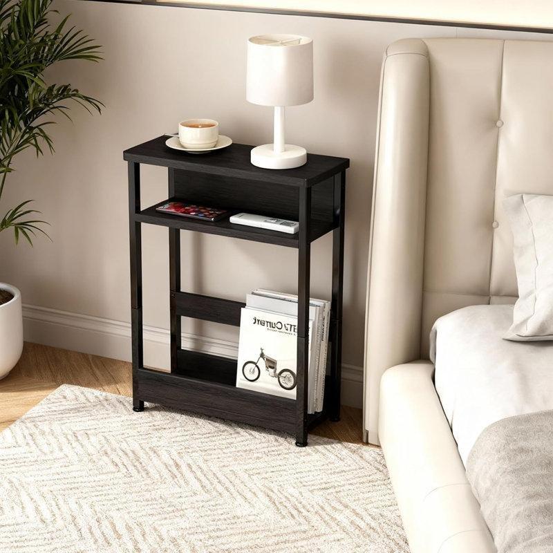 Mat Siyah MDF 3 Katlı Raflı Gazetelik Yan Sehpa-46x20x64 cm - 112992
