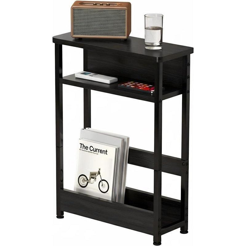 Mat Siyah MDF 3 Katlı Raflı Gazetelik Yan Sehpa-46x20x64 cm - 112992