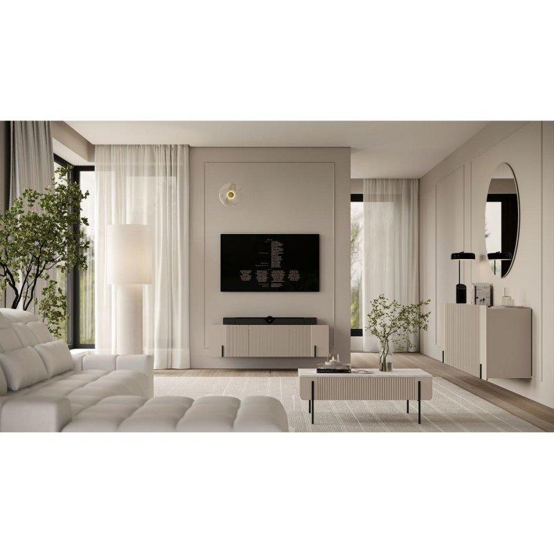 Mathilde Mermer Görünümlü Çekmeceli Orta Sehpa 100 cm Siyah Ayaklı - 103787