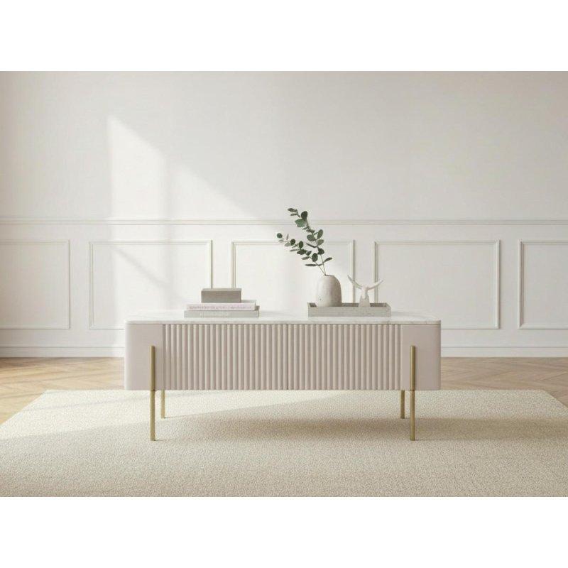 Mathilde Mermer Görünümlü Çekmeceli Orta Sehpa Gold Ayaklı 100 cm - 103790