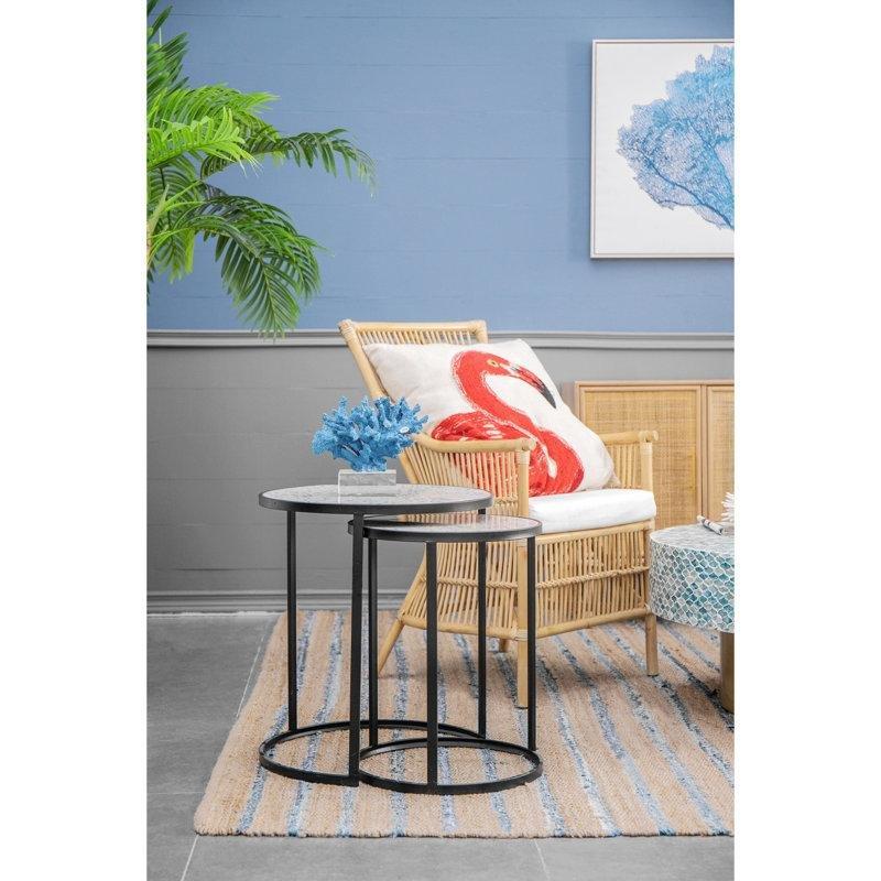 Mavi Beyaz Desenli Ferforje Zigon Sehpa 50x50x56 cm - 108211