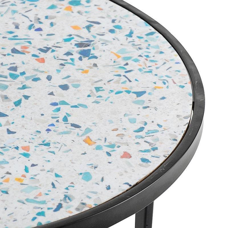 Mavi Beyaz Desenli Ferforje Zigon Sehpa 50x50x56 cm - 108211