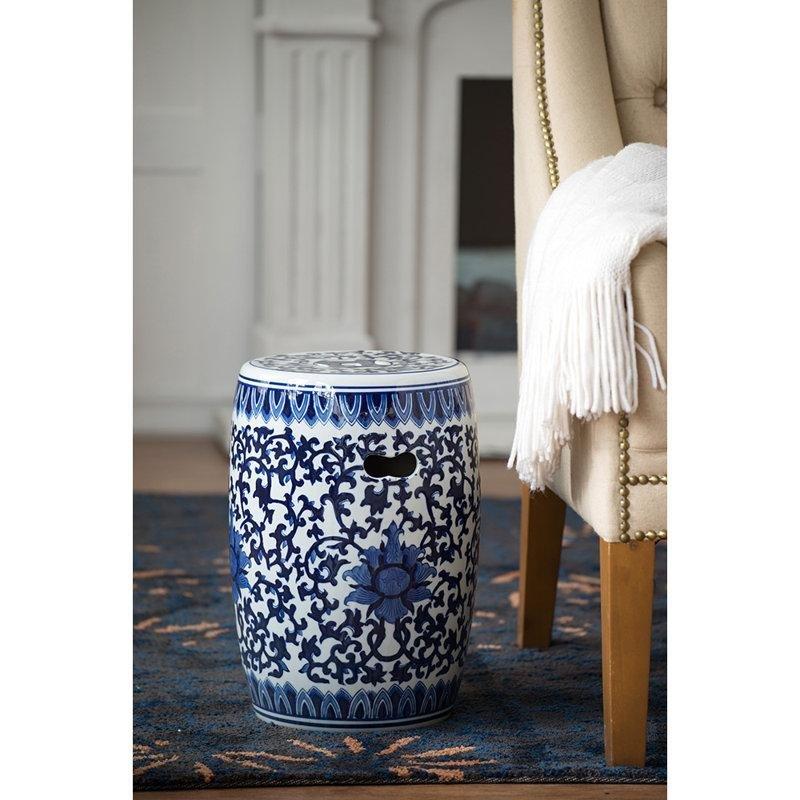 Mavi Beyaz Seramik Suya Dayanıklı Seramik Yan Sehpa-29x29x41 cm - 113418