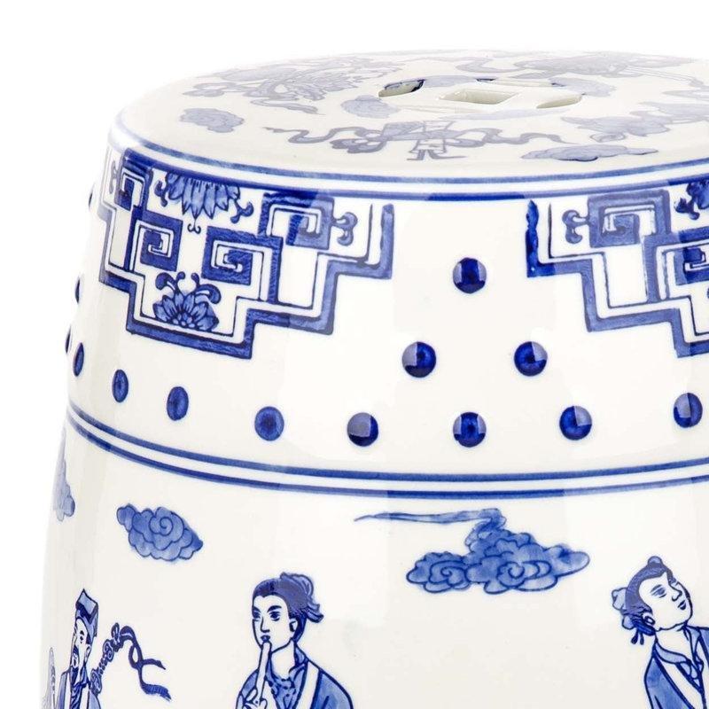 Mavi Beyaz Seramik Suya Dayanıklı Seramik Yan Sehpa-46x34x34 cm - 113412