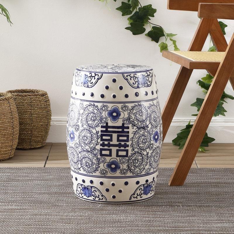 Mavi Beyaz Seramik Suya Dayanıklı Seramik Yan Sehpa-46x34x34 cm - 113499