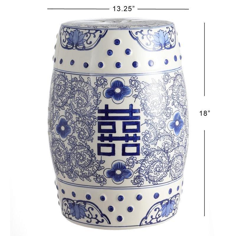 Mavi Beyaz Seramik Suya Dayanıklı Seramik Yan Sehpa-46x34x34 cm - 113499