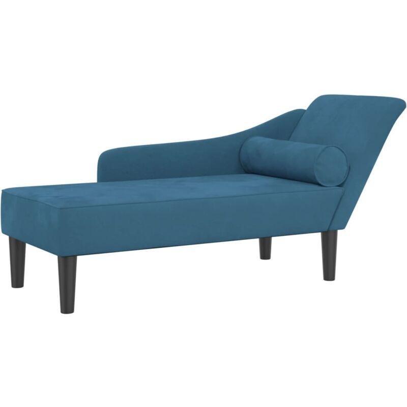 Mavi Kadife Dinlenme Koltuğu Silindirik Yastıklı 141 x 55,5 x 66,5 cm - 109062
