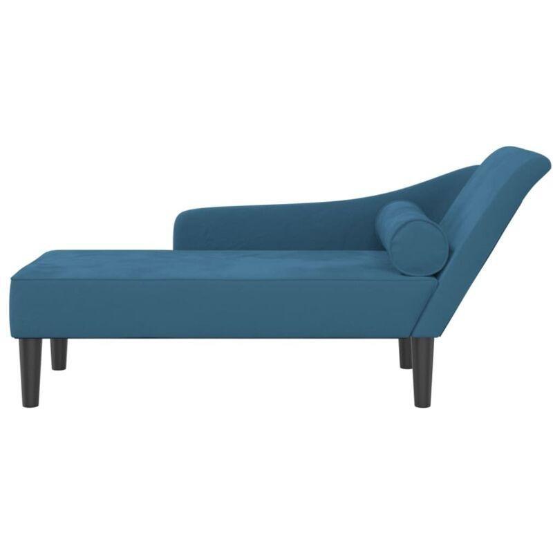 Mavi Kadife Dinlenme Koltuğu Silindirik Yastıklı 141 x 55,5 x 66,5 cm - 109062