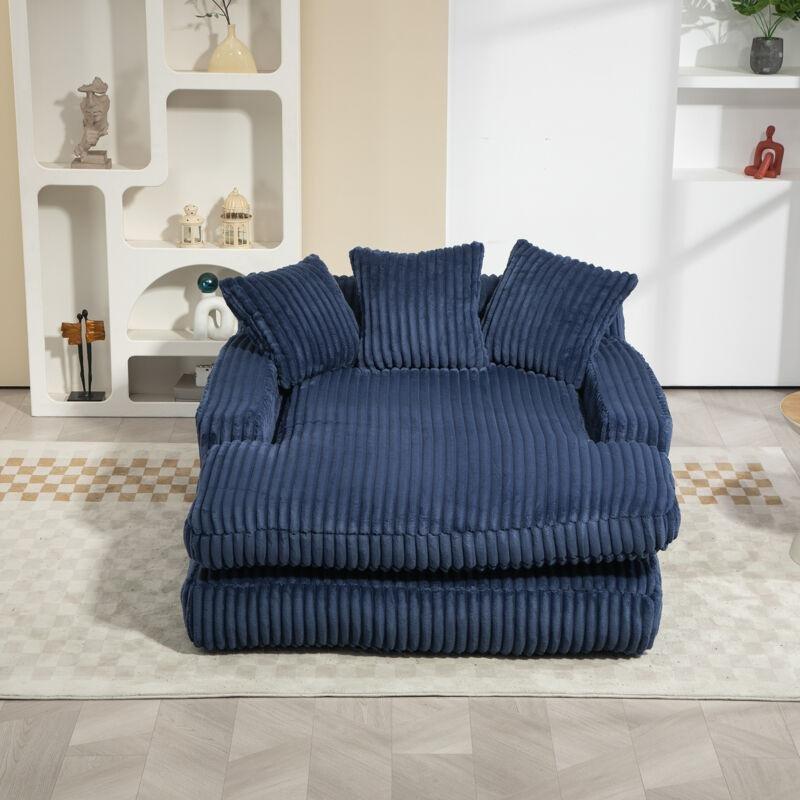 Mavi Kadife Kordon Kumaş 3 Yastıklı Dinlenme Koltuğu 125x155x63 cm - 109089