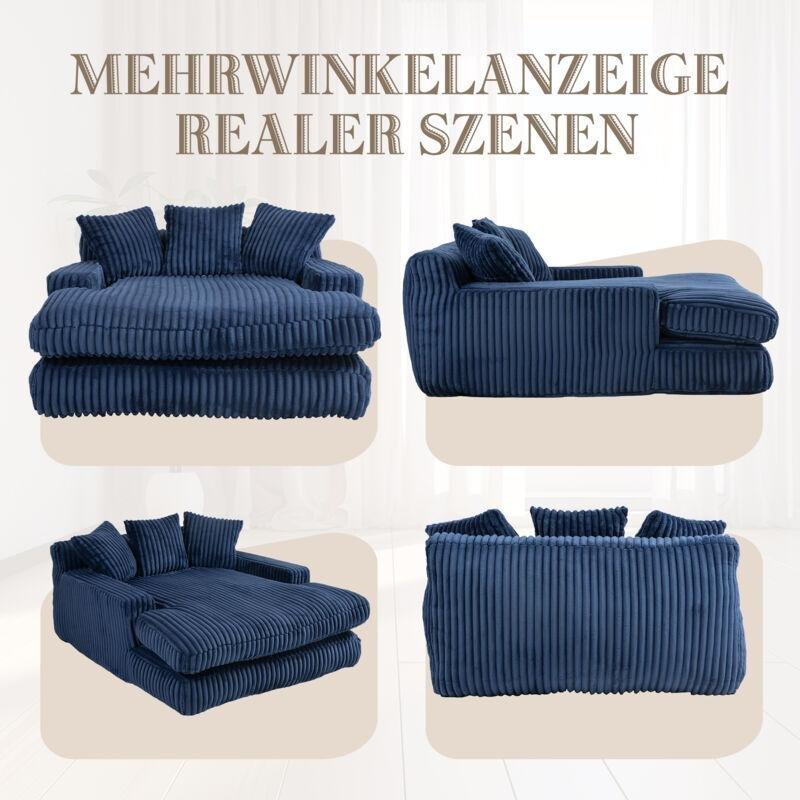 Mavi Kadife Kordon Kumaş 3 Yastıklı Dinlenme Koltuğu 125x155x63 cm - 109089