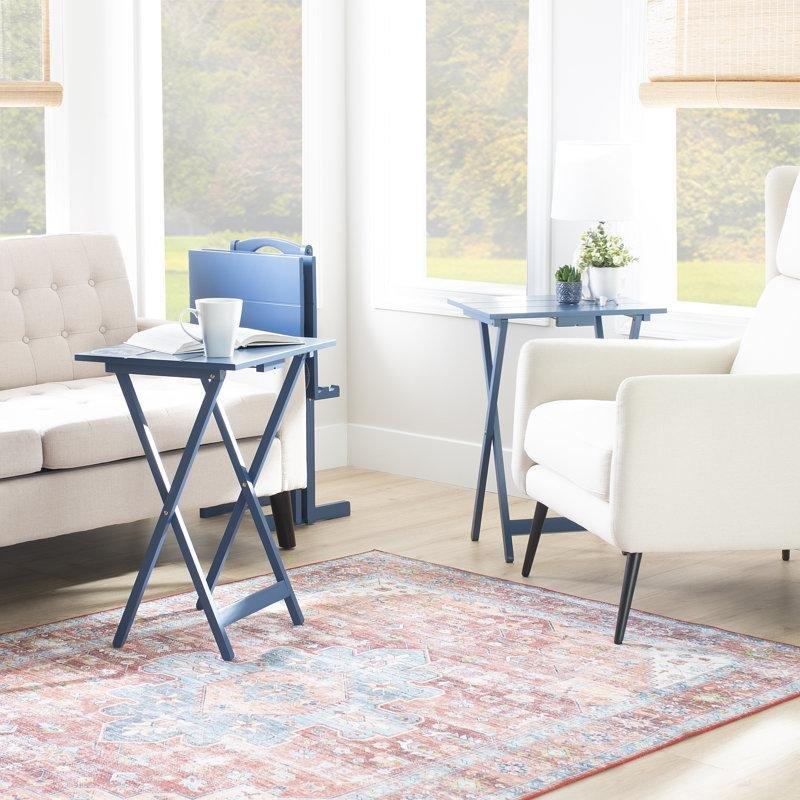Mavi Masif Ahşap Katlanır Çantalı Zigon Sehpa 5'li Set 40 x 48 cm - 108871