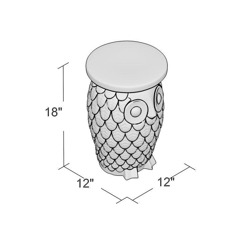 Mavi Seramik Baykuş Desenli Seramik Yan Sehpa-46x31x31 cm - 113445