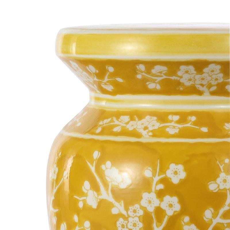 Mavi Seramik Çiçek Desenli Seramik Yan Sehpa-46x31x31 cm - 113409