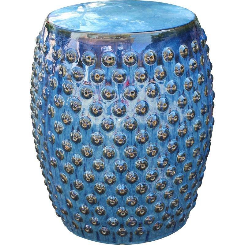 Mavi Seramik Kabartma Nokta Desenli Seramik Yan Sehpa-46x34x34 cm - 113535