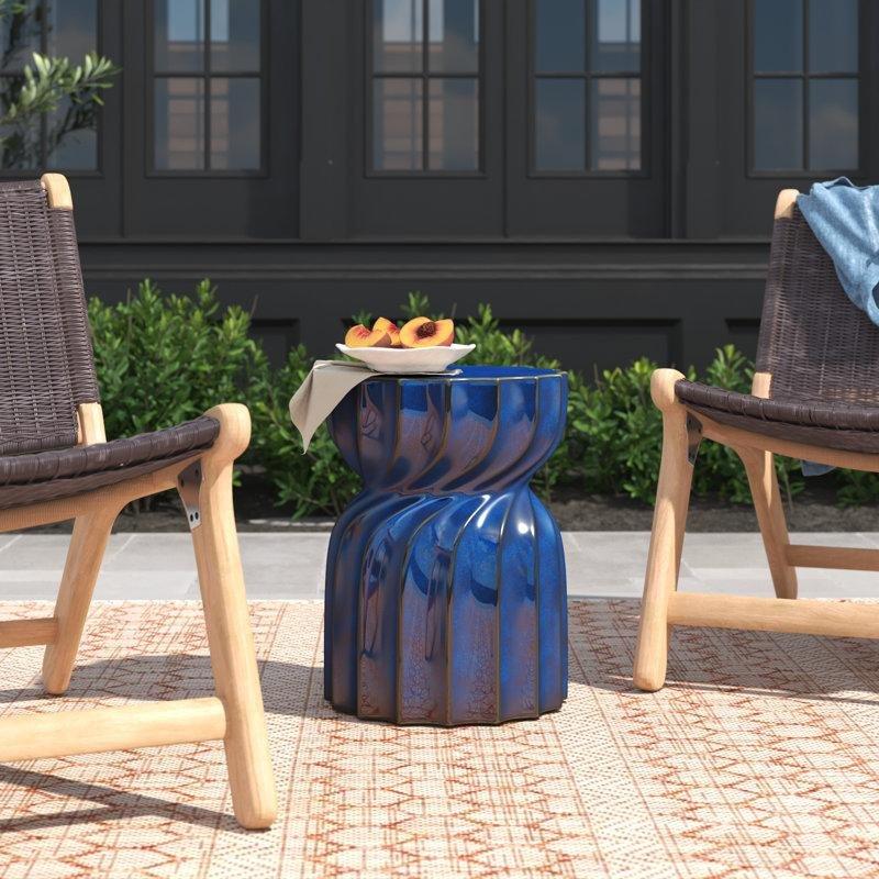 Mavi Seramik Yivli Seramik Yan Sehpa-46x34x34 cm - 113472