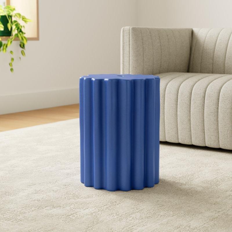 Mavi Seramik Yivli Suya Dayanıklı Seramik Yan Sehpa-46x35x35 cm - 113523