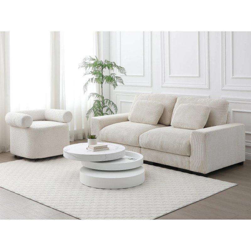 MDF Malzeme Beyaz ve Doğal Renkli Yuvarlak Orta Sehpa 80x80 cm - 102099