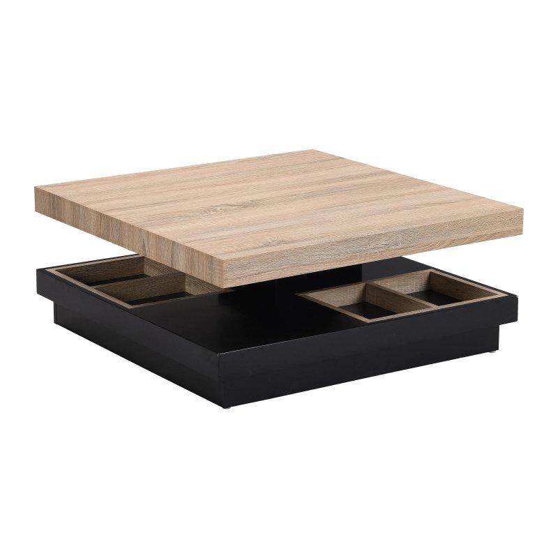 MDF Orta Sehpa Doğal Ahşap ve Siyah Pivotant 80x80 cm - 102675