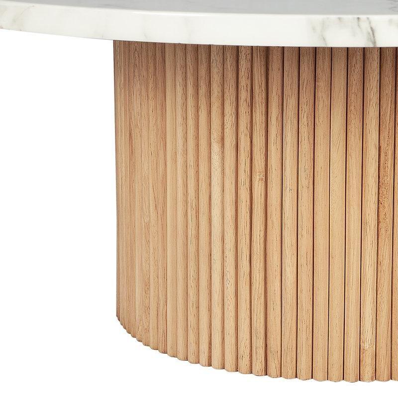 Mermer Desenli Beyaz 91 cm Yuvarlak Ahşap Porselen Orta Sehpa - 105880