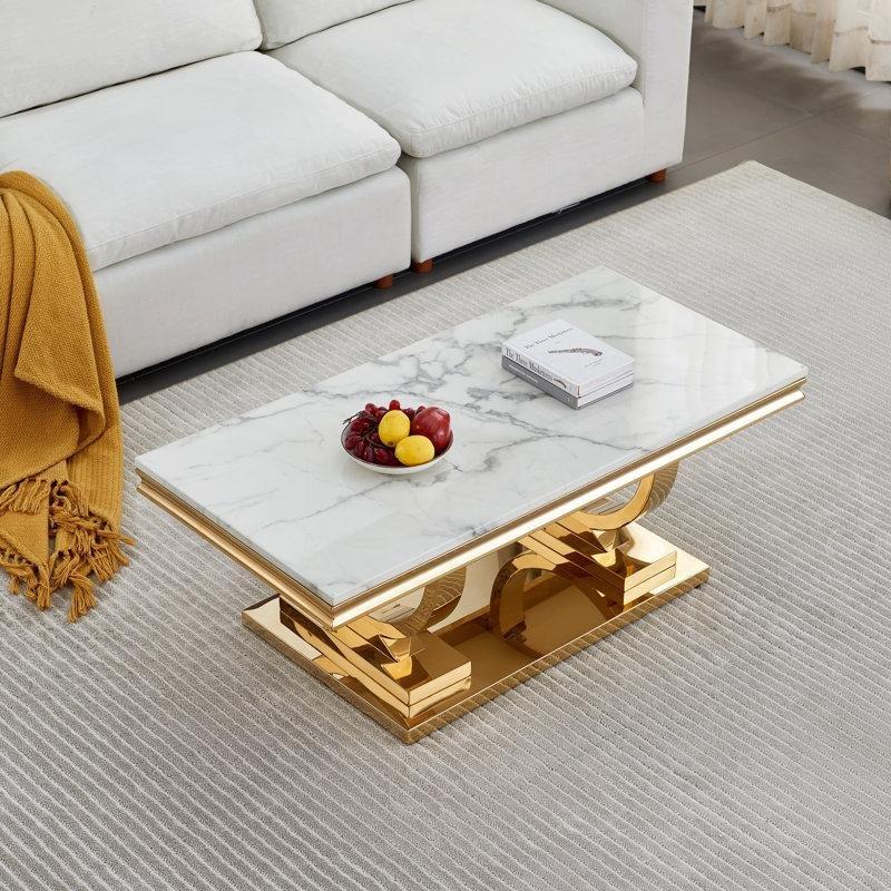 Mermer Desenli Dikdörtgen Orta Sehpa 119 x 58 x 45 cm - 105118