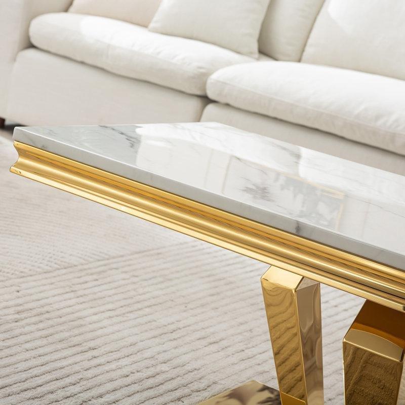 Mermer Desenli Dikdörtgen Orta Sehpa Gold Ayaklı 119 cm - 105121