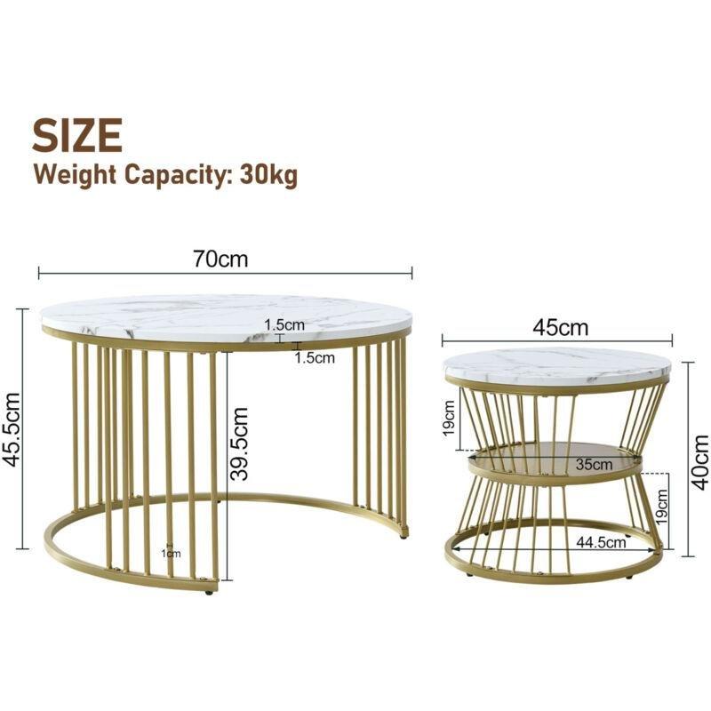 Mermer Desenli Gold Zigon Sehpa İkili Set 70x70x45 cm - 107769