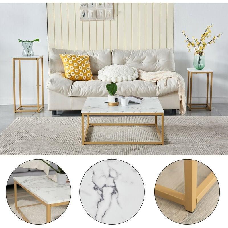 Mermer Desenli MDF Kare Orta Sehpa Gold Metal Ayaklı 80x80 cm - 103307
