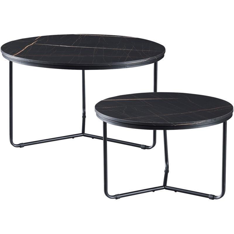 Mermer Desenli Siyah Zigon Sehpa 60x80 cm Metal Ayaklı İkili Set - 107677