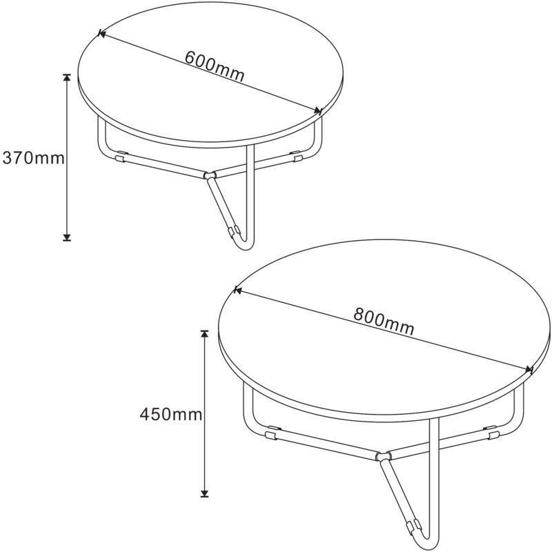 Mermer Desenli Siyah Zigon Sehpa 60x80 cm Metal Ayaklı İkili Set - 107677