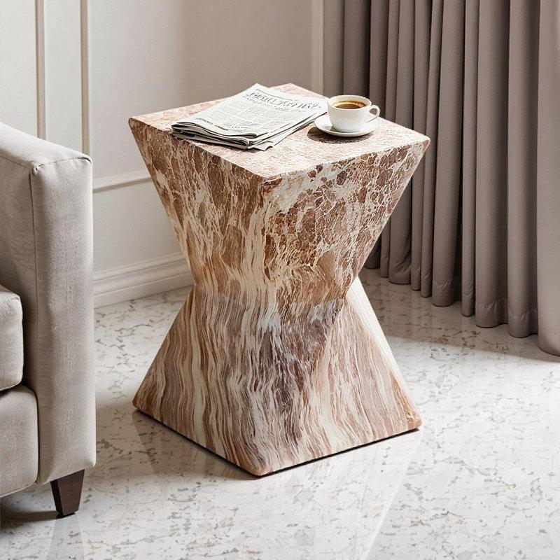 Mermer Desenli Terrazzo Orta Sehpa 31 x 31 x 46 cm Beyaz Gri - 105637