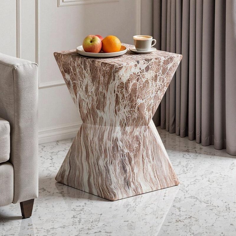 Mermer Desenli Terrazzo Orta Sehpa 31 x 31 x 46 cm Beyaz Gri - 105637