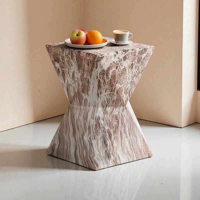 Mermer Desenli Terrazzo Orta Sehpa 31 x 31 x 46 cm Beyaz Gri - 105637