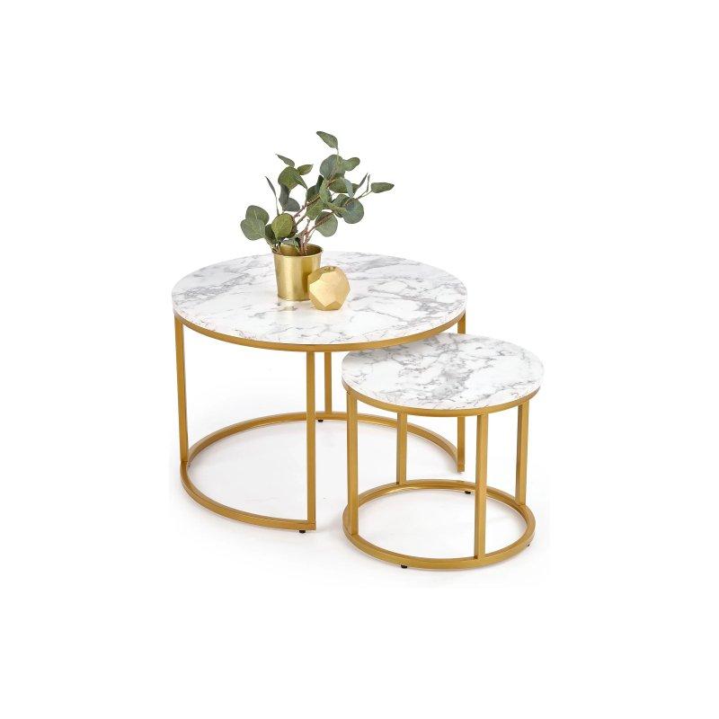Mermer Desenli Yuvarlak Orta Sehpa 60 cm Gold Metal Ayaklı İkili Set - 102300