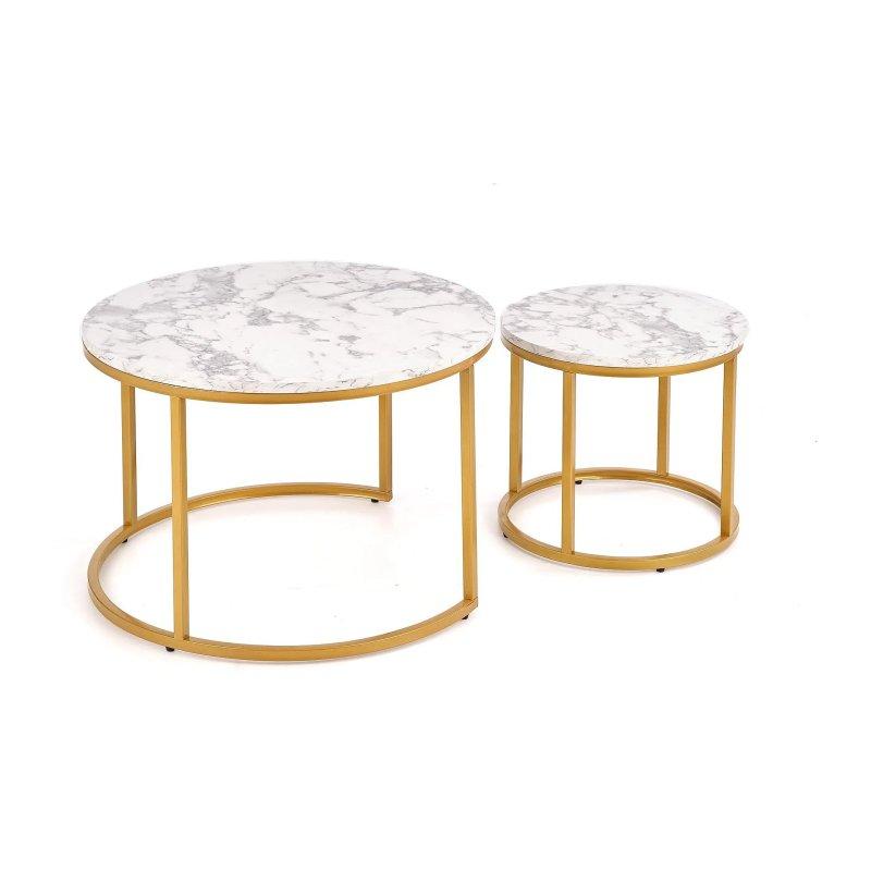Mermer Desenli Yuvarlak Orta Sehpa 60 cm Gold Metal Ayaklı İkili Set - 102300