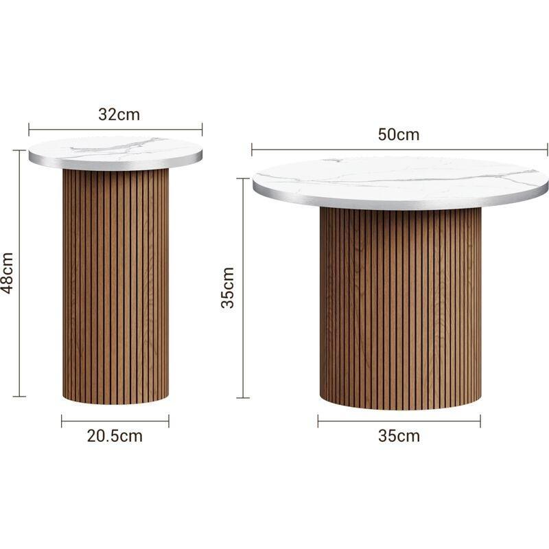 Mermer Desenli Zigon Sehpa 50x35 cm Gold Kenarlıklı 2'li Set - 108002